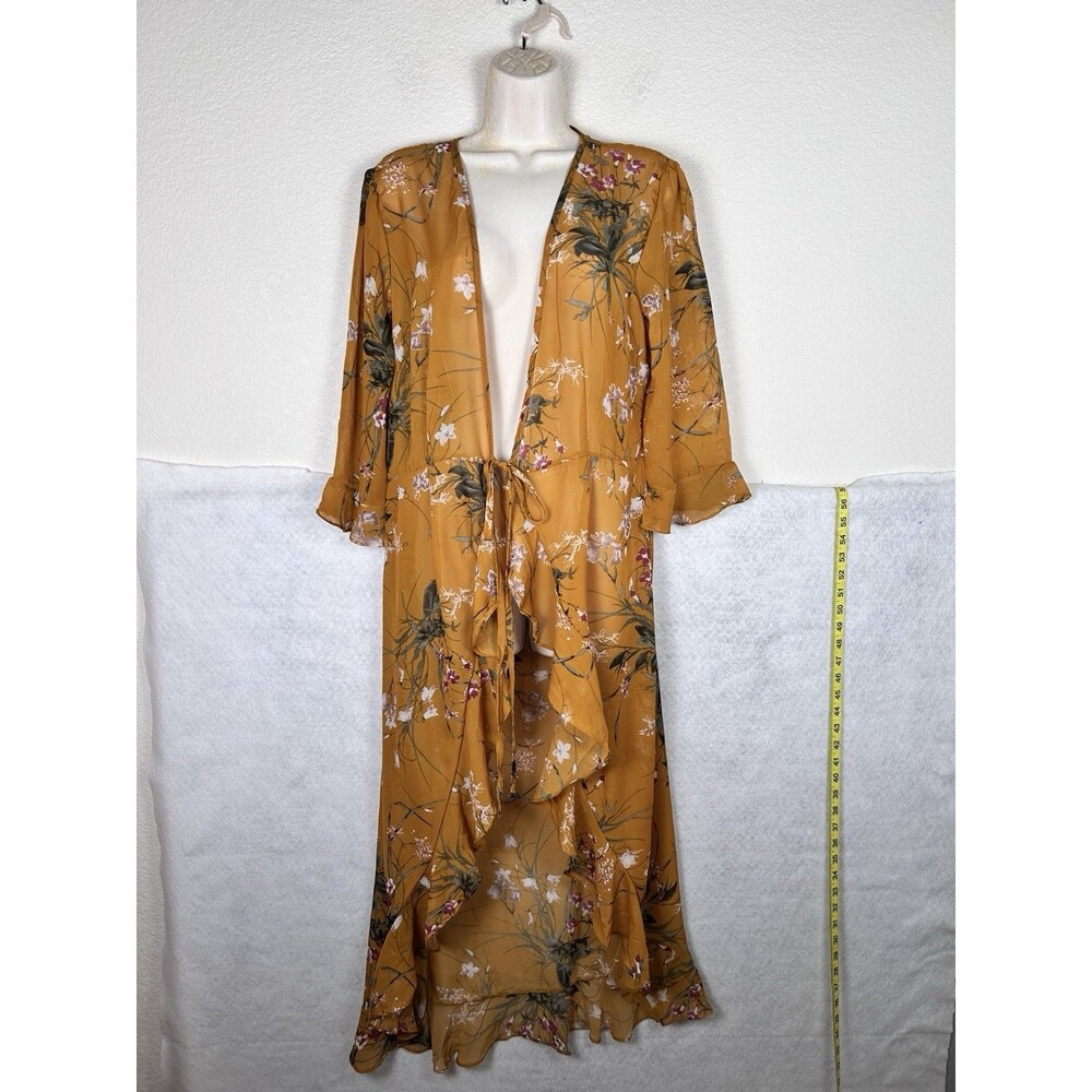 Charlotte Russe Chiffon duster/kimono high low ruffle Boho Western tie Sz L